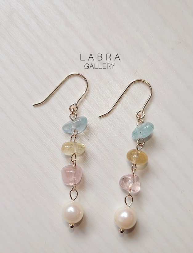 گوشواره سنگ رنگی آبنباتی با مروارید اصل